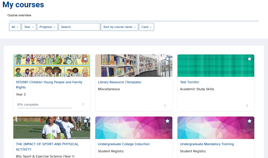LearnZone screenshot of the My Courses section