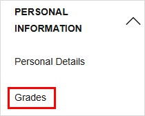 Screenshot of the 'Grades' option within the 'Personal Information' drop-down menu.
