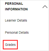 Screenshot of the ILP navigation bar showing how to find grades