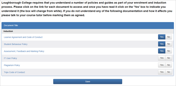 Information to read 2 Screenshot showing the confirmation if all required policies have been read