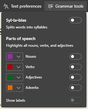 Immersive Reader Grammar Tools (n Edge Immersive Reader Grammar Tools in Edge
