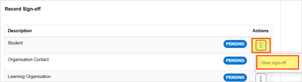Screenshot of the 'View sign-off' option.