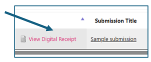 Download the Digital Receipt Screenshot showing where you can download the Digital Receipt from inside the Turnitin submission next to the your uploaded submission.