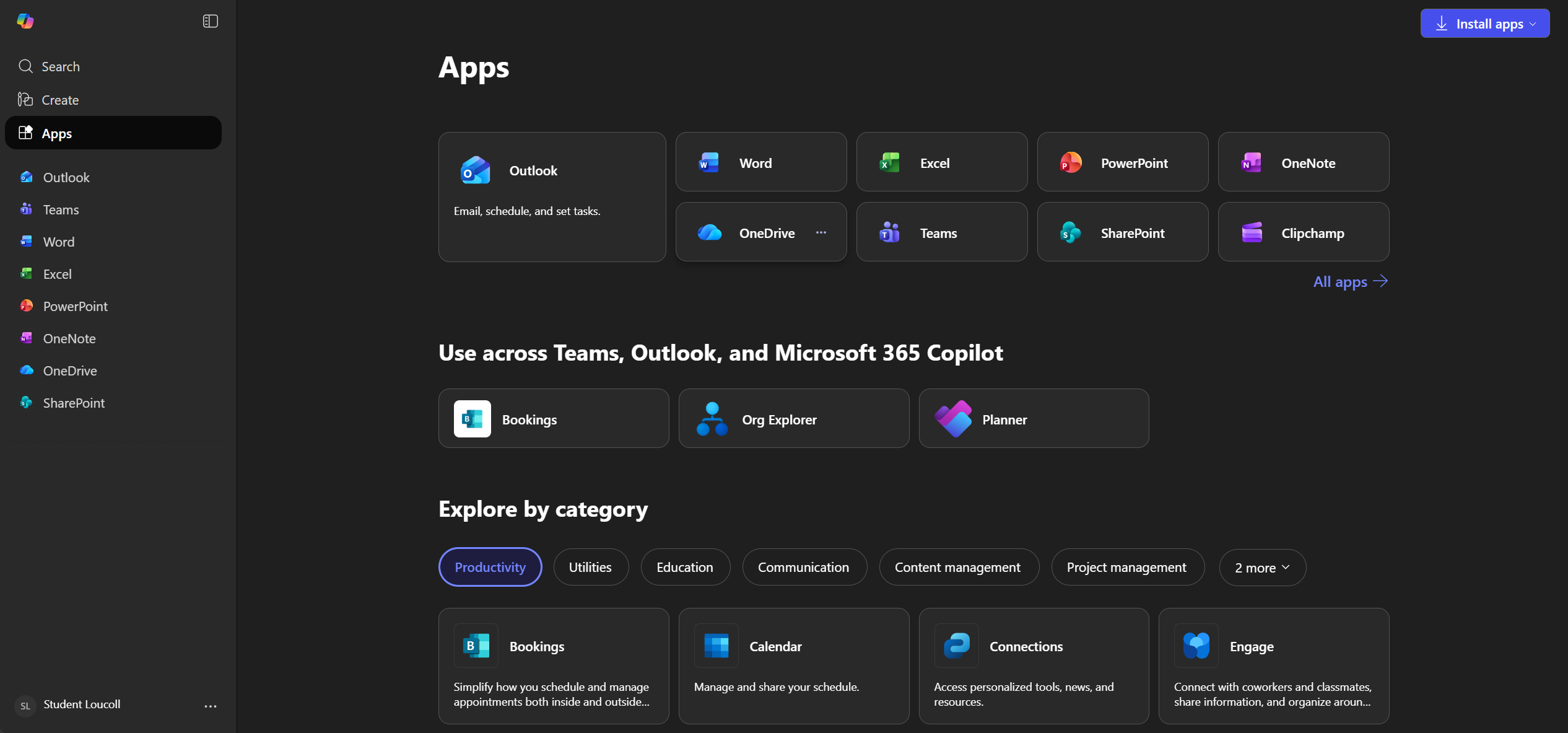 Screenshot of Microsoft 365 apps image links to Microsoft 365 apps website.