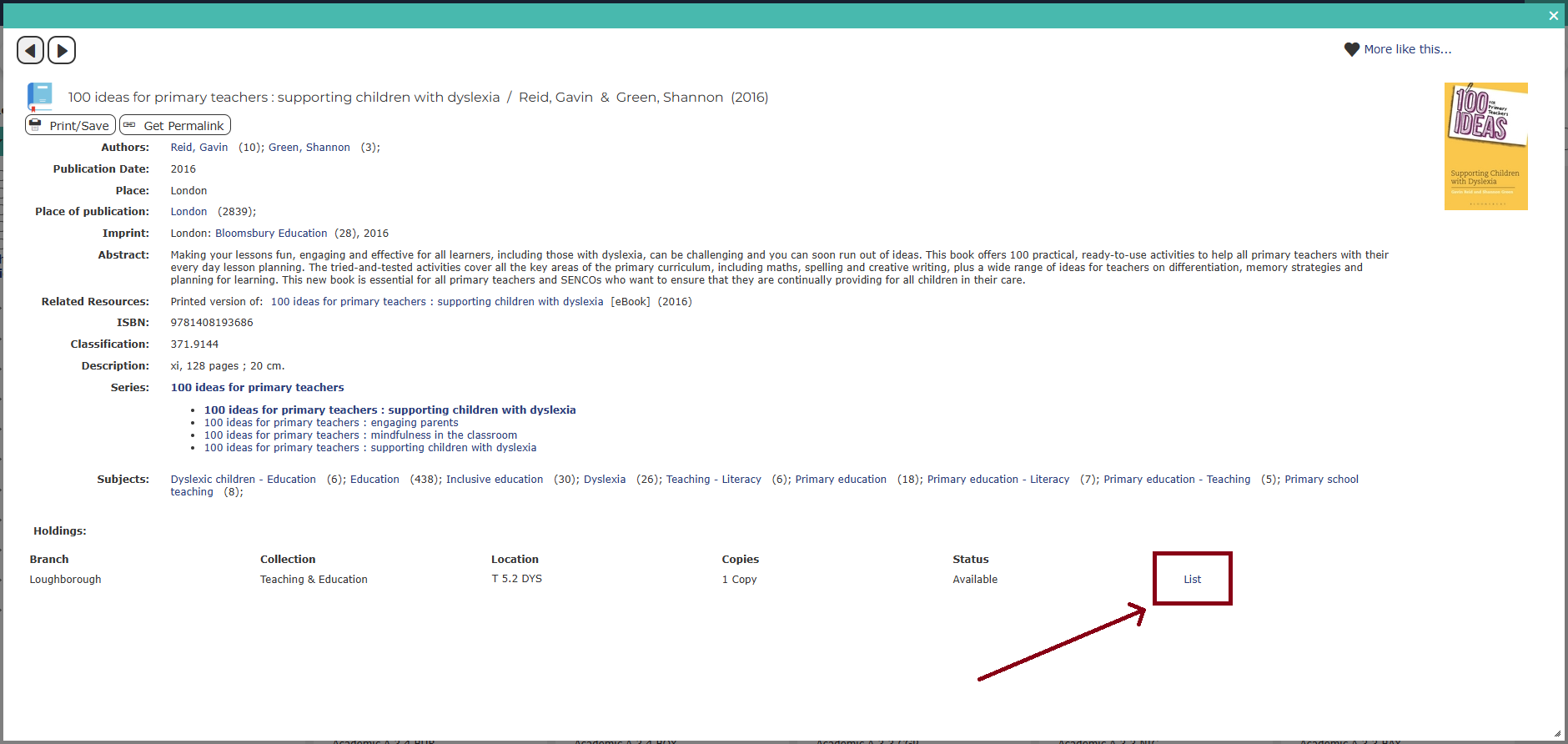 A screenshot showing result details for a specific search result