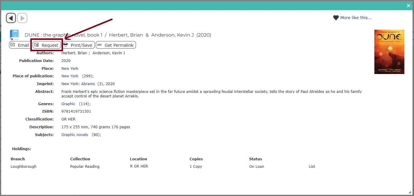 Screenshot of liberty showing the "request" button