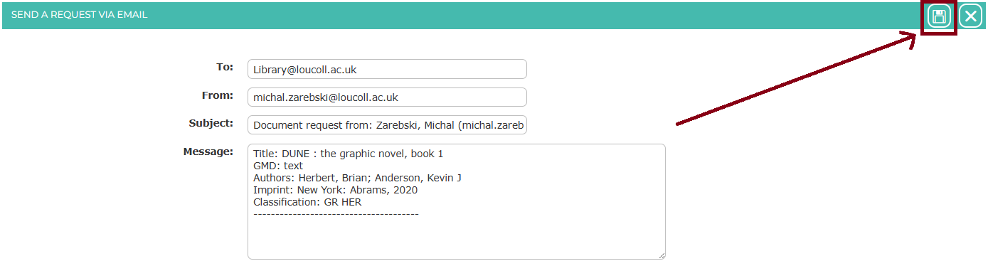 a screenshot of a reservation request pre-filled email on liberty
