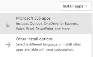 Install Microsoft 365 Apps button on the Microsoft 365 websuie