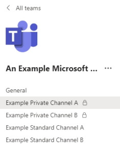 Teams Channels and Private Channels padlock icons