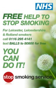 NHS Local Stop Smoking poster, contact 0116 295 4141