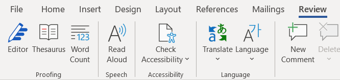 Review ribbon in Microsoft Word showing Read Aloud button