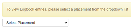 Screenshot of the placement drop-down on the 'Work Placement Log' page.