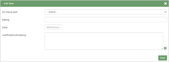 Screenshot of ILP Add New On-trend skill field.